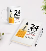 BK Gift Kişiye Özel İsimli Öğretmenler Günü Tasarımlı Defter Kalem Kupa Hediye Seti - 8, Öğretmene Hediye, Öğretmenler Günü