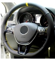 Renault Symbol Uyumlu Dikmeli Direksiyon Kılıfı Alkantra-Karbon Sarı Yüzüklü