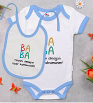 BK Kids Baba Tasarımlı Mavi Bebek Body Zıbın ve Mama Önlüğü Hediye Seti-1