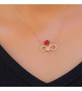 Gümüş Rose Sonsuz Gül Bayan Kolye