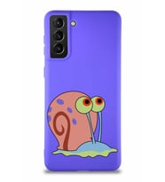 Samsung Galaxy S21 Plus Soft Premier Kapak Salyangoz Gary Tasarımlı Silikon Kılıf - Mor (Şeffaf)