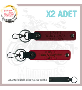 Yol Arkadaşlarına, İsim Plaka ve B Rh (+) Yazılı Kişiselleştirilmiş x2 Anahtarlık, Kırmızı-Bordo-Syh