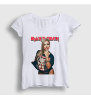 Presmono Kadın Beyaz Finger Metal Müzik Iron Maiden T-Shirt 497379tt (Beyaz)