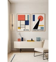 Geometrik Soyut Minimalist 2'li Ahşap Çerçeveli Tablo Seti