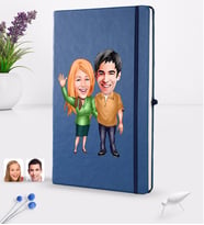 BK Gift Kişiye Özel Sevgililer Karikatürlü Karikatürlü Lacivert Termo Deri Defter 16x24cm Model 110