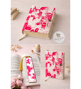 Kitap Kılıfı ve Metal Kitap Ayracı Seti (Pembe Rüya)