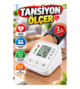 Kol Tipi LCD Ekranlı Aritmi Tespitli Elektronik Tansiyon Ölçer – 2 Kullanıcı 99 Ölçüm Hafızalı