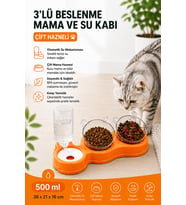 Lexroo Çift Hazneli- 3' lü Beslenme Mama ve Su Kabı Turuncu 500 ml 36 * 21 * 16 cm