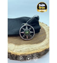 Paslanmaz Kararmaz Çelik Gümüş Rengi Pusulalı Halka Pentagram 60 Cm Yılan Zincir Unisex Çelik Kolye