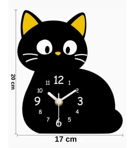 Siyah Kedi Figürlü Pleksi masa Saati Dekoratif Çocuk Odası ve Ev Dekoru
