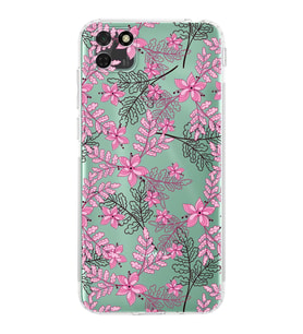 PrintiFy Huawei Y5P Uyumlu Kamera Korumalı Floral Pembe Tasarımlı Şeffaf Silikon Kılıf