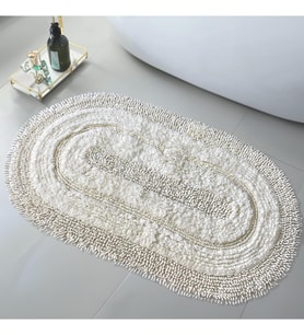 Krem Banyo Halısı, 80 x 150 cm,%100 Pamuk, Makinede Yıkanabilir