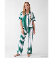 LCW Young Ekru Gömlek Yaka Çizgili Kadın Pijama Takımı