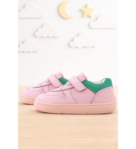 Rakerplus Bob Hakiki Deri Pembe Yeşil Barefoot Cırtlı Lastikli Bebek Sneaker Ayakkabı