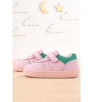 Rakerplus Bob Hakiki Deri Pembe Yeşil Barefoot Cırtlı Lastikli Bebek Sneaker Ayakkabı