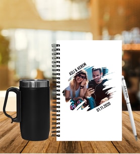 Sevgiliye Özel Ahşap Defter Kalem & Termos Mug Hediye Seti