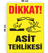 Metal Dikkat Asit Tehlikesi 30cm x 40cm A3 Büyüklüğünde Uyarı Levhası Yönlendirme Tabelası