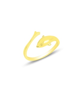 Gümüş altın yaldızlı  üstten ayarlamalı yunus balığı yüzük SGTL11817GOLD (Rose)