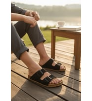 2236-Look Life Unisex Çift Tokalı Ultra Hafif Havuz,Plaj ve Günlük Kullanıma Uygun Terlik (Siyah)