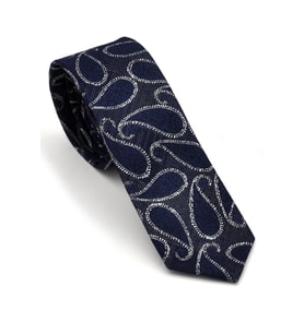 Füme Gri Şal Desenli Lacivert Dokuma Kumaş Mendilli Slim Fit Kravat  // SDK-240112 (Renksiz)