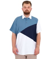 Mode XL Büyük Beden Erkek T-Shirt Polo Yaka Parçalı 25313 Mavi