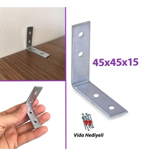 Mobilya Eşya Dolap Duvar Sabitleyici Köşe Bağlantı L Demir Gönye Deprem Güvenliği 45x45x15mm (Krom)