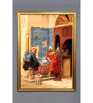 Satranç Oynayanlar Desenli Dijital Baskılı Kadife Kumaş Çerçeveli Tablo TBL0023 (Çok Renkli)