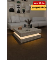 Moln Led Işıklı Traverten Desen Hamburg Orta Sehpa Modern 2 Katlı Dekor Sehpa Ofis Sehpası