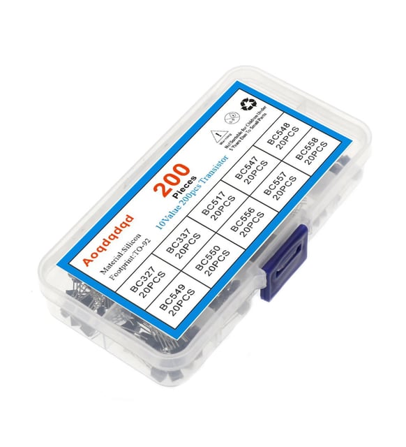 Produktbild von 200 Stück BC Transistor-Sortiment – 10 Werte TO-92, NPN/PNP, In Aufbewahrungsbox