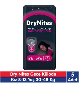Huggies Drynites Kız 8-13 Yaş Emici Gece Külodu 30-48 Kg 9x5 45 Adet