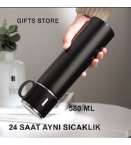 BARDAKLI TERMOS MUG 580 ML  (20 - 24 SAAT AYNI SICAKLIKTA ) ÇİFT KATMANLI PASLANMAZ ÇELİK (Siyah)