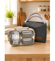 Valkyrie 304 Paslanmaz Çelik 3 Bölmeli Kahve Lunch Box Termal Çantalı – Sızdırmaz Kapaklı Beslenme Kabı,