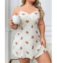 Amora Secret Büyük Beden Ayıcık Desenli İnce Askılı Mini Gecelik