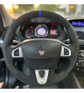 Fluence Araca Özel Direksiyon Kılıfı (Karbon Alcantra Mavi Yüzük) (Karışık)