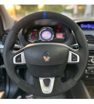 Fluence Araca Özel Direksiyon Kılıfı (Karbon Alcantra Mavi Yüzük) (Karışık)