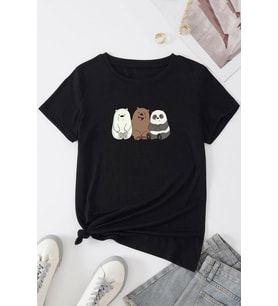 Unisex Kafadar Ayılar Tasarım Tshirt (Siyah)