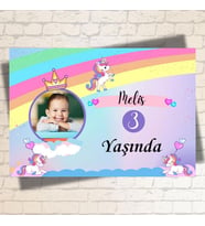 Çocuklara Özel Unicorn Tasarımlı Doğum Günü Duvar Posteri