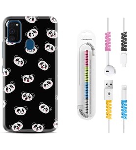 Samsung M21 M22 M23 M30 M31S M32 Kılıf Kablo Koruma Spiral Silikon Panda Suratları 1773