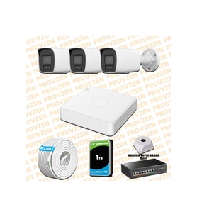 Provzen Hikvision 3 Kameralı 4MP IP Hibrit ColorVu Güvenlik Kamerası Mikrofonlu  Olay Anında bildirim