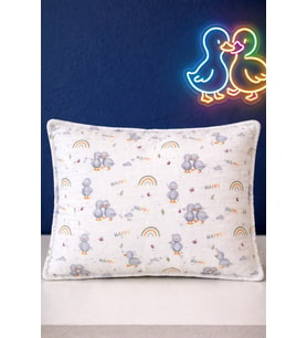More Home Müslin Bebek Yastık Kılıfı Kapaklı 35X45 Krem Ördek Gök Kuşağı Gri Krem