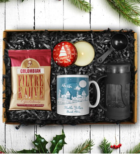Yılbaşına Özel Mutlu Yıllar Kupası & Columbian Filtre Kahve & French Press & Yılbaşı Mumu Hediye Seti