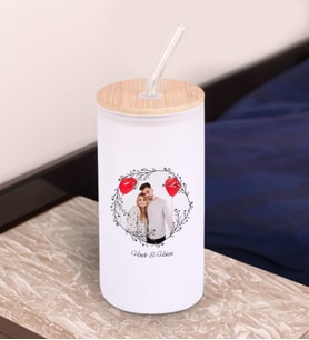BK Gift İsimli Fotoğraflı Beyaz Renk Pipetli Buzlu Cam Bardak 600ml - 3, Arkadaşa Hediye, Doğum Günü Hediyesi