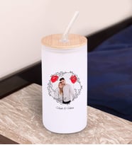 BK Gift İsimli Fotoğraflı Beyaz Renk Pipetli Buzlu Cam Bardak 600ml - 3, Arkadaşa Hediye, Doğum Günü Hediyesi