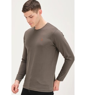 T8588 DEWBERRY BİSİKLET YAKA UZUN KOL T-SHIRT-HAKİ