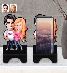 BK Gift Kişiye Özel Sevgililer Karikatürlü Ahşap Biblo Telefon Standı-5
