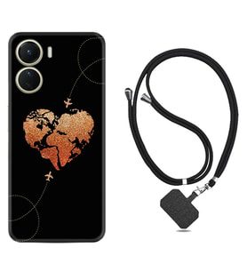 Vivo Y16 Kılıf Silikon Boyun Askılı İpli Desenli Silikon Plane Heart 1721