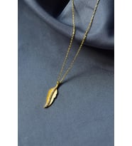 925 Ayar Gümüş Zirkon Taşlı Tüy Kolye (Gold)