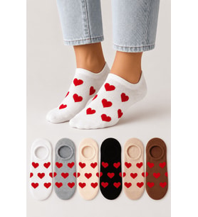 Kadın Dikişsiz Soft Pamuk Kalp Desenli 6'lı Sneakers Çorap