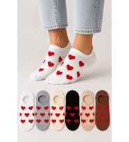 Kadın Dikişsiz Soft Pamuk Kalp Desenli 6'lı Sneakers Çorap