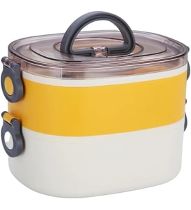 Vagonlife Bento 1200ml Çift Renkli Lunchbox 2 Katlı Çelik Sefer Tası Yemek Kutusu (Sarı)